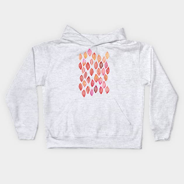 Watercolor Leaf Pattern in Autumn Colors Kids Hoodie by micklyn